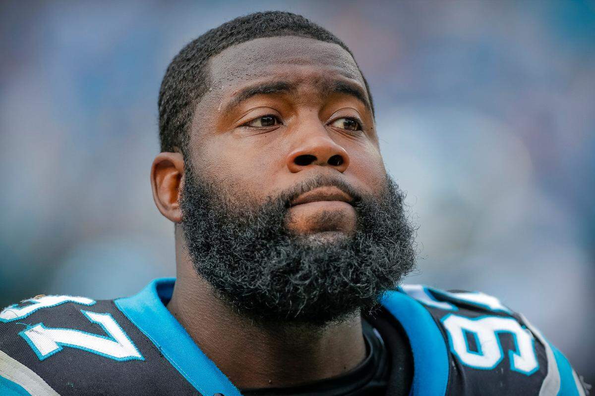 Carolina Panthers defensive end Mario Addison (97) considers it a sign of disrespect that the team's defensive line wasn't listed among the NFL's top eight by NFL.com.