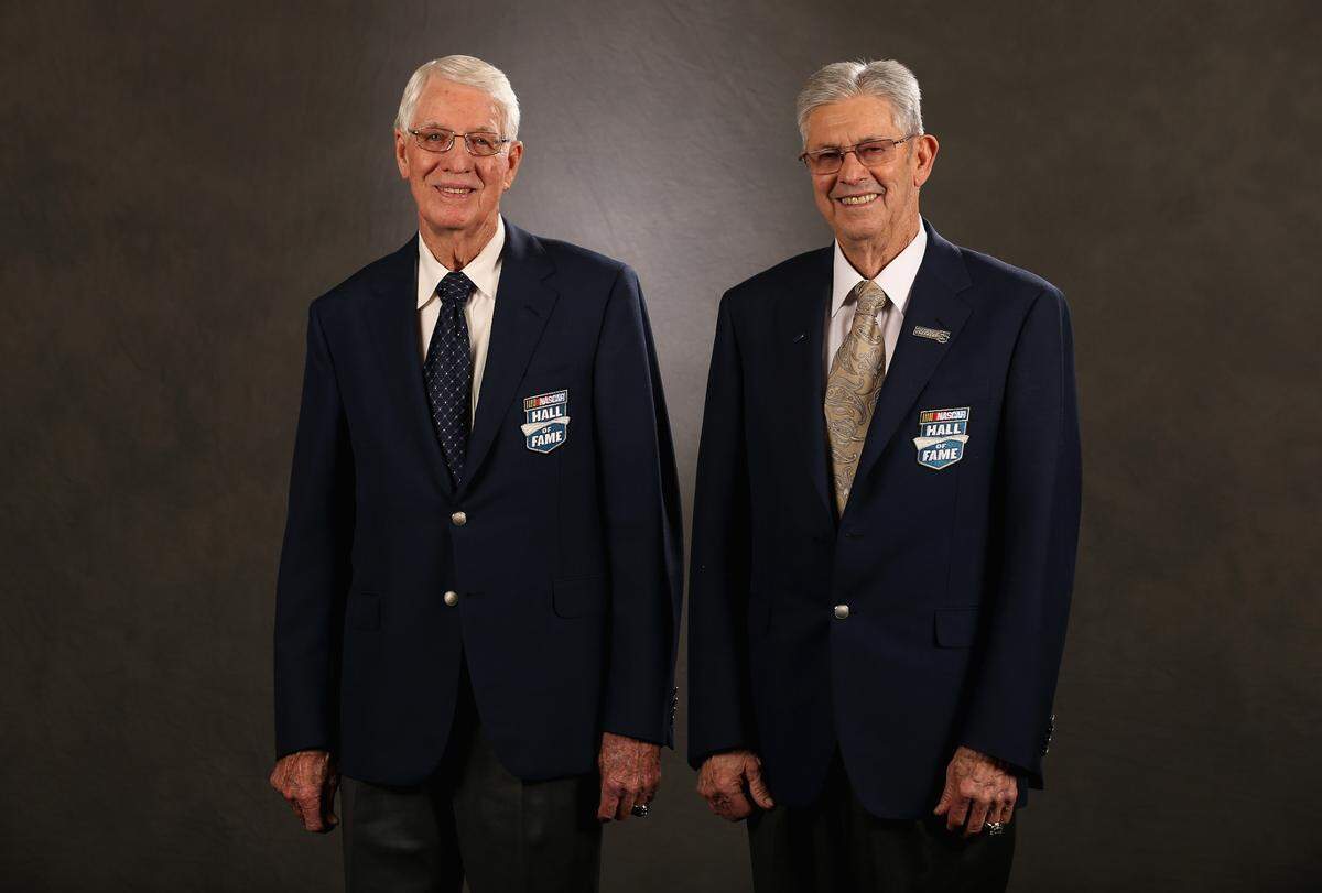 CHARLOTTE, NC - FEBRUARY 08: (L-R) Hall of famer, Glen Wood, poses with Hall of fame inductee, Leonard Wood, at the NASCAR Hall of Fame on February 8, 2013 in Charlotte, North Carolina.