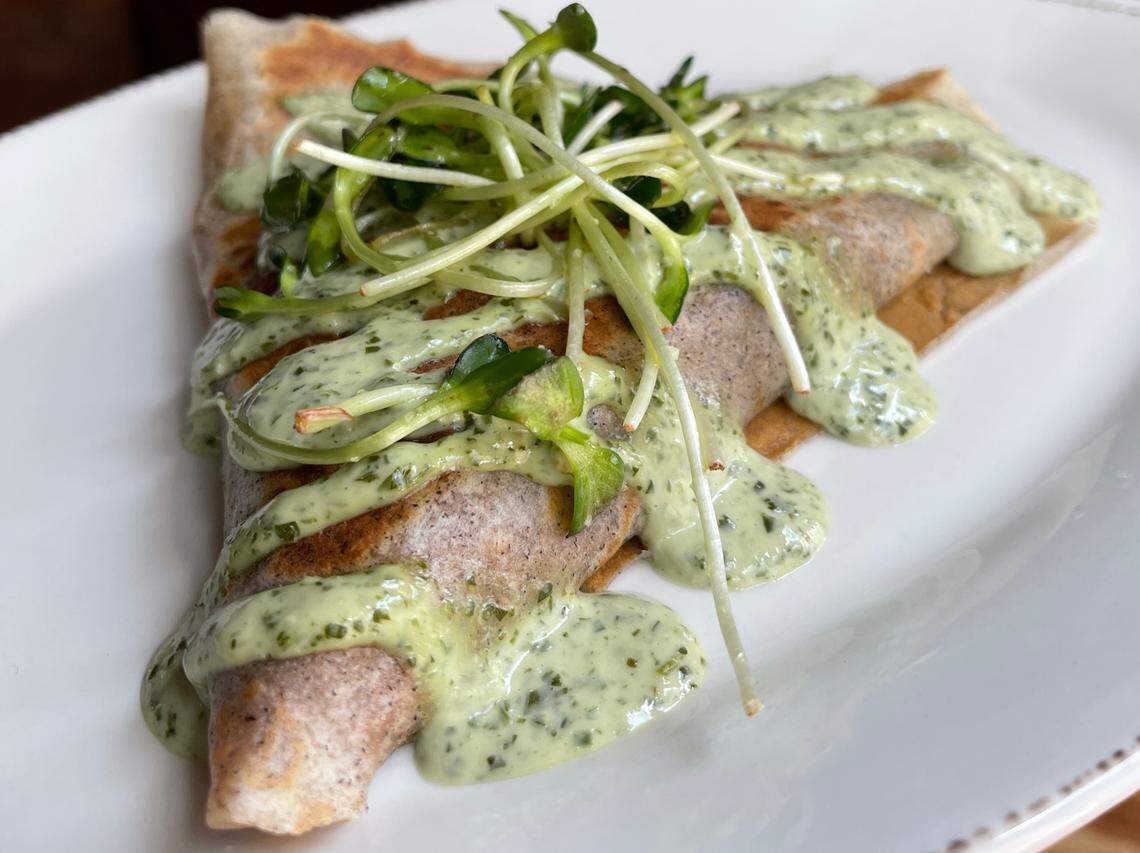Crepe Cellar’s The New Queen includes roasted chicken, house cured bacon, tomatoes, spinach, parmesan reggiano and green goddess dressing. Here, you’ll find the recipe for the classic filling, served at the restaurant for about 10 years.