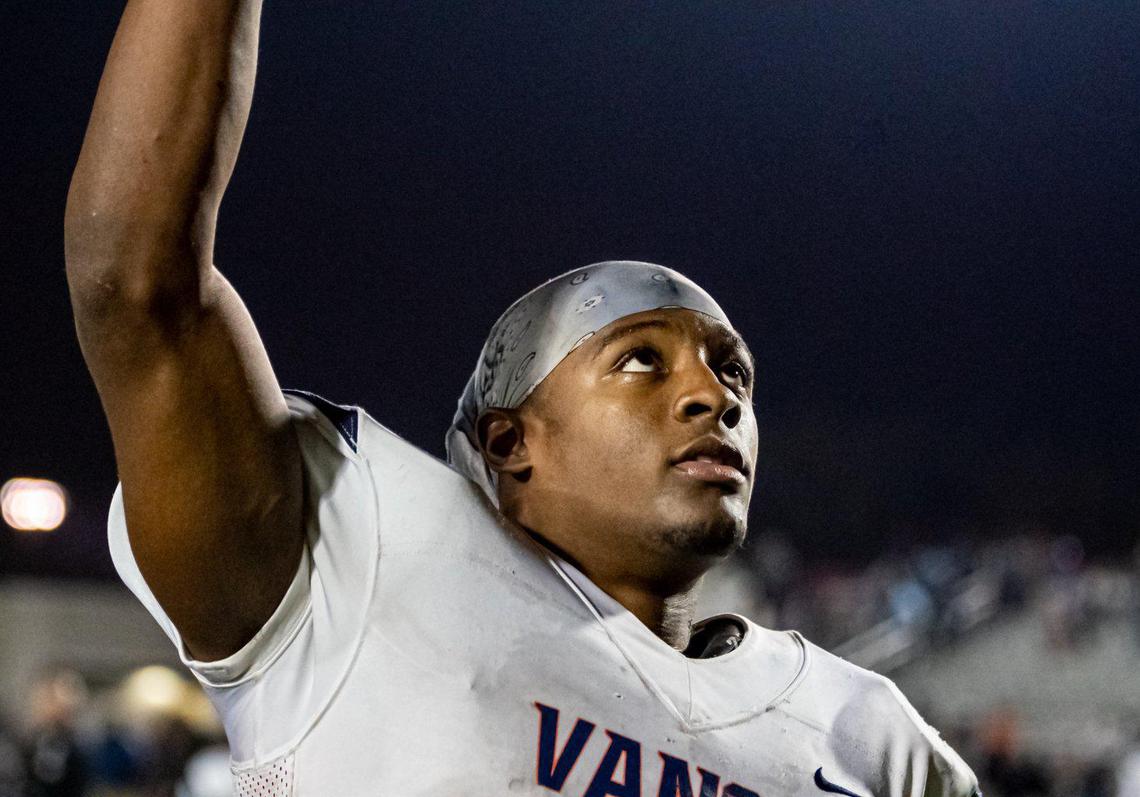 Vance Power Echols celebrates his team’s win 13-7 over Mallard Creek.