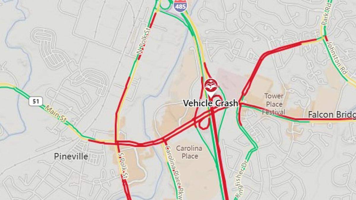 A crash closed three of four lanes on the Interstate 485 inner loop in Charlotte on Saturday afternoon, state highway officials said.