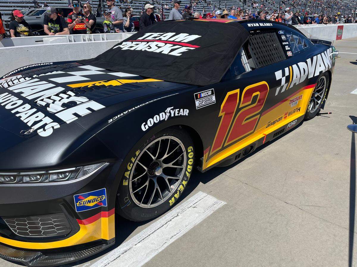 Ryan Blaney’s No. 12 Ford Mustang on pit road prior the NASCAR Cup Series’ Cook Out 400 on Sunday at Martinsville.