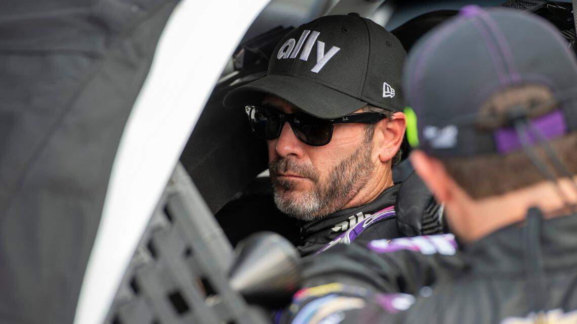 Jimmie Johnson in his race car before the start of Sunday’s race at Dover International Speedway. Johnson has one regular-season race remaining in his full-time NASCAR career.