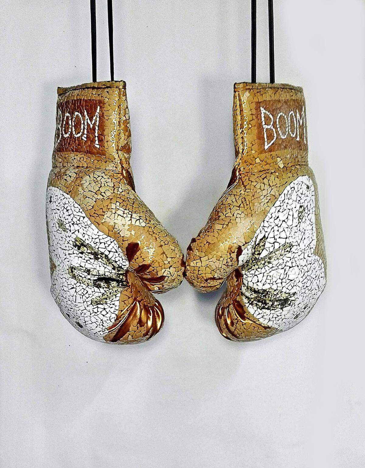 This piece by MyLoan Dinh is titled “Boom Boom Butterfly.” It’s part of the We See Heaven Upside Down exhibition, which opens May 3 at Elder Gallery of Contemporary Art and includes works that focus on immigration and displacement.