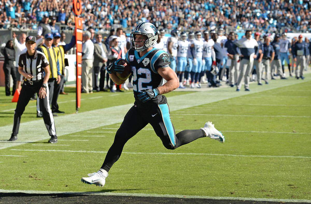 Carolina Panthers running back Christian McCaffrey rushes into the end zone for a touchdown in 2019. McCaffrey was the Panthers’ first-round pick in 2017.