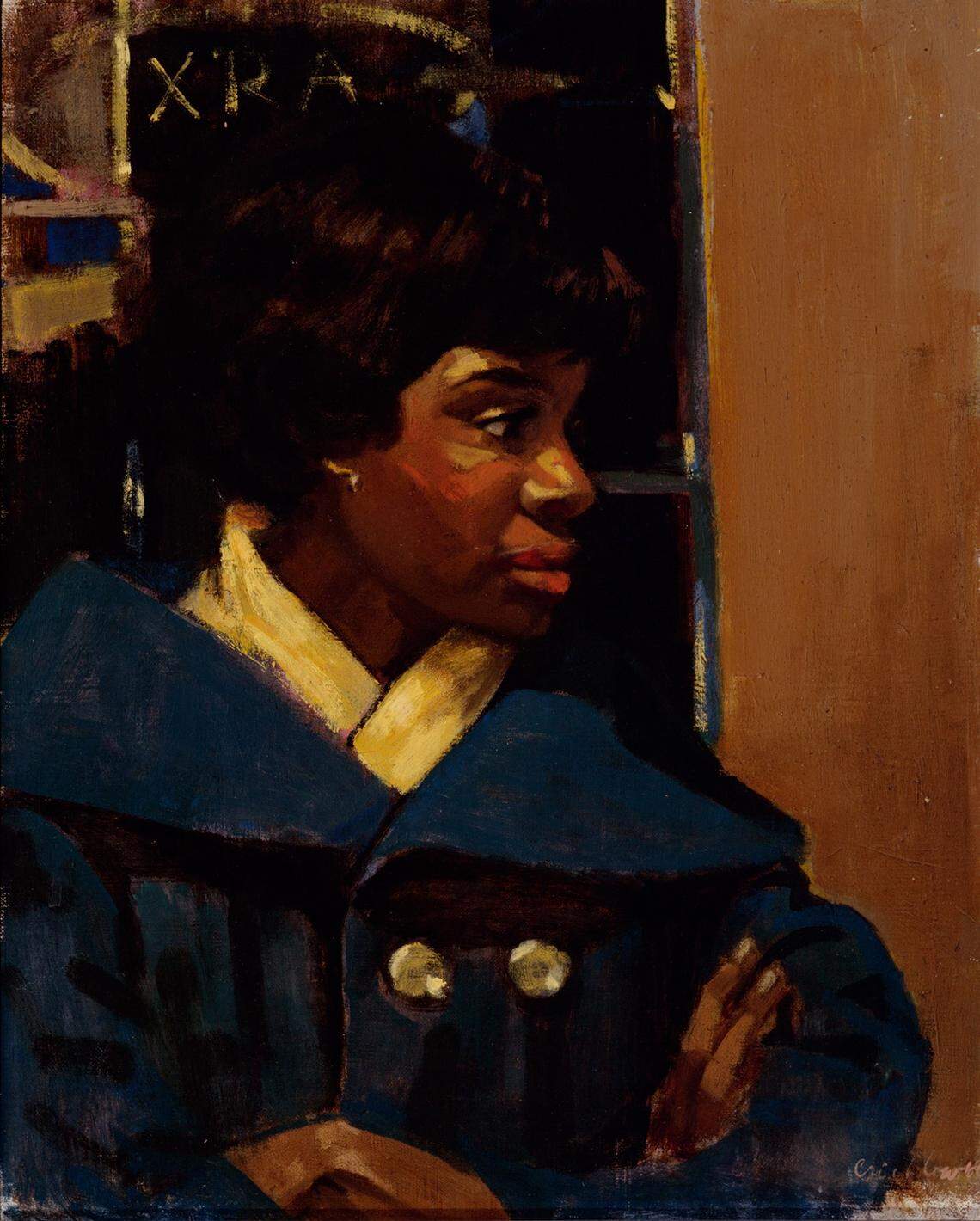 Ernest Crichlow, “Suburban Woman,” 1979, collage with acrylic on paper, 19.75 x 15 inches. This is part of the Gantt Center’s new exhibit “From the Heart: The John and Vivian Hewitt Collection of African-American Art.”