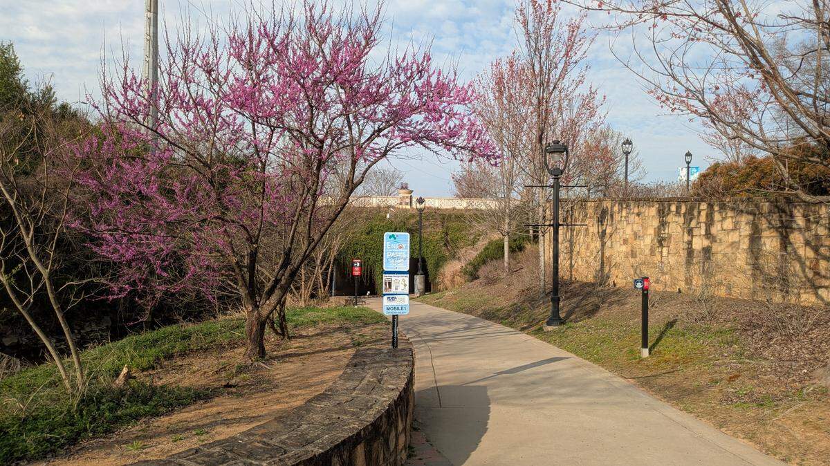 Heading toward Central Piedmont Community College on the Little Sugar Creek Greenway in Midtown takes you through several underpasses.
