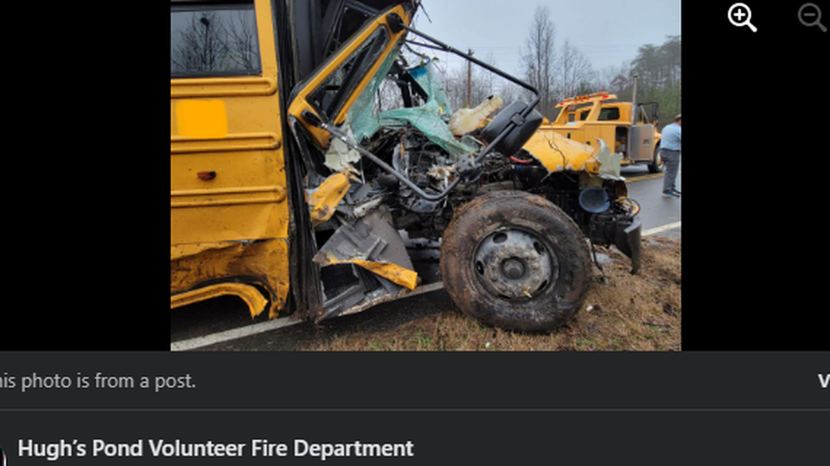 The bus driver was pinned inside the front of the destroyed bus, rescuers said.