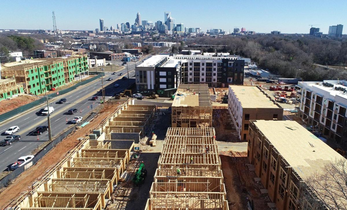 Construction crews are continuing work on the Bowery West project which will include apartment and townhome options.
