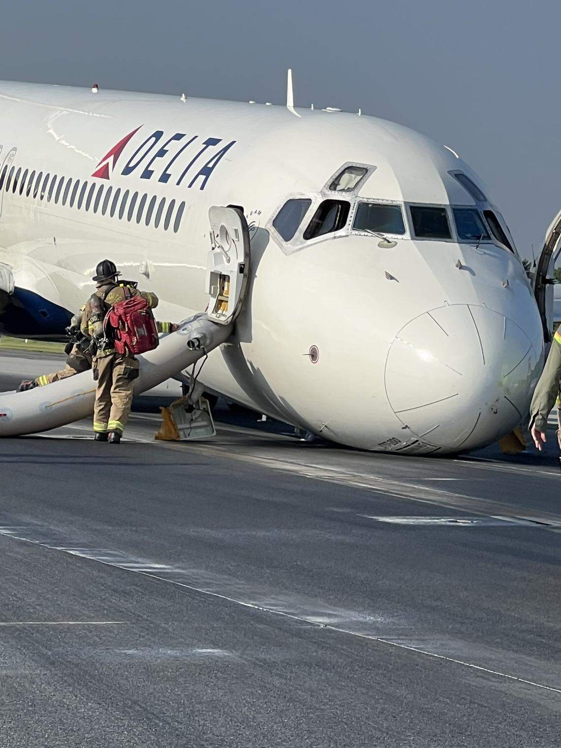 Delta flight 1092 landed successfully without nose gear Wednesday morning at Charlotte Douglas Airport.