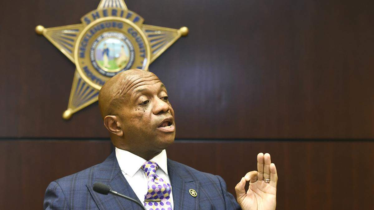 Mecklenburg County Sheriff Garry McFadden discussing ICE at a press conference in 2019.