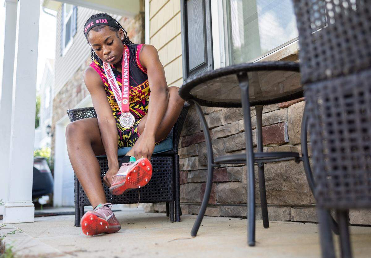 Zhoe Holt starts life as a high-school track athlete — at Bradford Prep — on Wednesday.