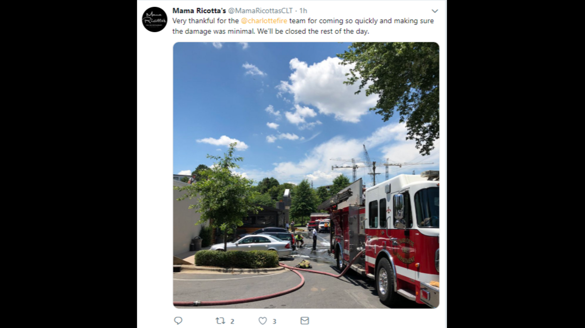 Patrons at Mama Ricotta’s Italian Restaurant near uptown Charlotte evacuated after a “small fire” on Thursday.