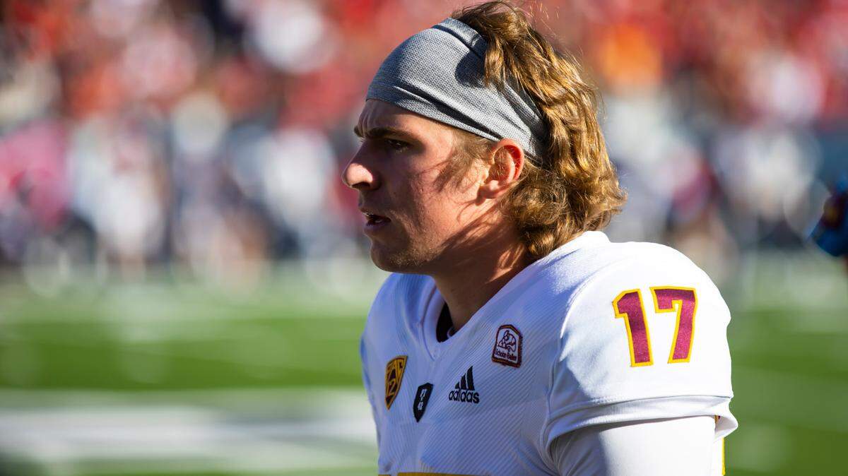 Nov 25, 2022; Tucson, Arizona, USA; Arizona State Sun Devils kicker Eddie Czaplicki (17) against the Arizona Wildcats during the Territorial Cup at Arizona Stadium. Mandatory Credit: Mark J. Rebilas-USA TODAY Sports