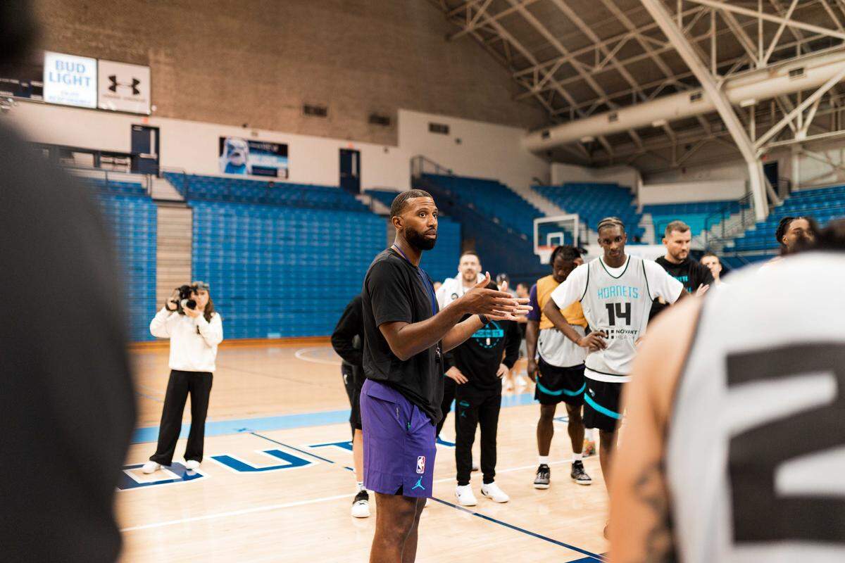 Charlotte Hornets coach Charles Lee during practice at The Citadel on Thursday, October 2, 2025.