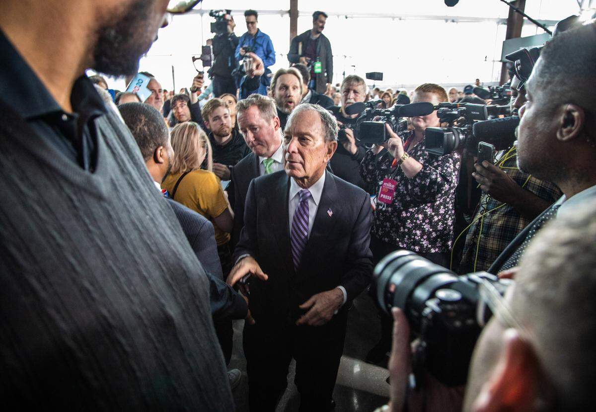 Former New York City mayor Mike Bloomberg leaves the stage following a campaign rally at Union Station in Raleigh Thursday, Feb. 2020.