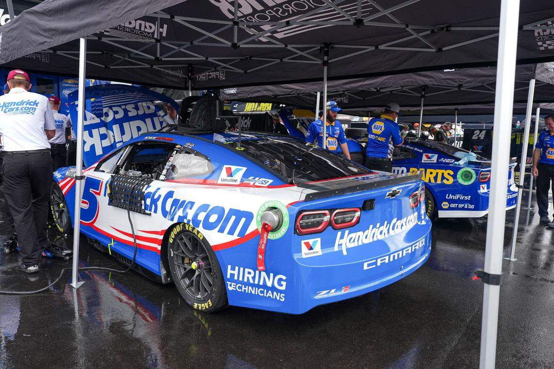 May 18, 2024; North Wilkesboro, North Carolina, USA; NASCAR Cup Series driver Kyle Larson’s (5) car before qualifying at North Wilkesboro Speedway.