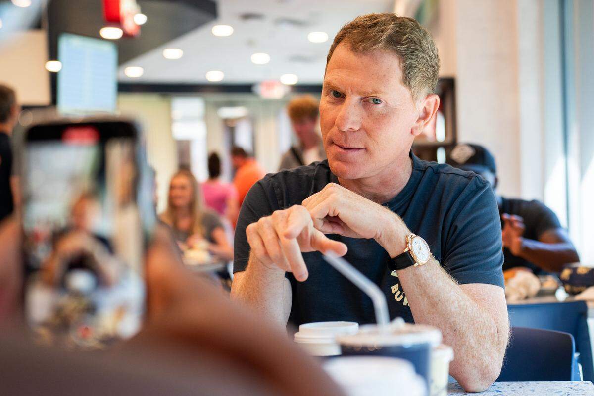Bobby Flay inside of one of the new Bobby’s Burgers chain restaurants in Charlotte N.C. on July 17, 2024. This restaurant will be the ‘test kitchen’ for the rest of the Bobby’s Burgers chain locations, with the most testing and R&D happening at this location in the SouthPark neighborhood, said Flay.