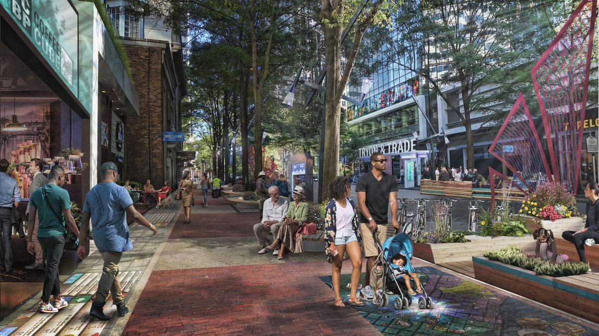 A rendering of the proposed changes to North Tryon Street in the 2040 Center City Vision Plan.