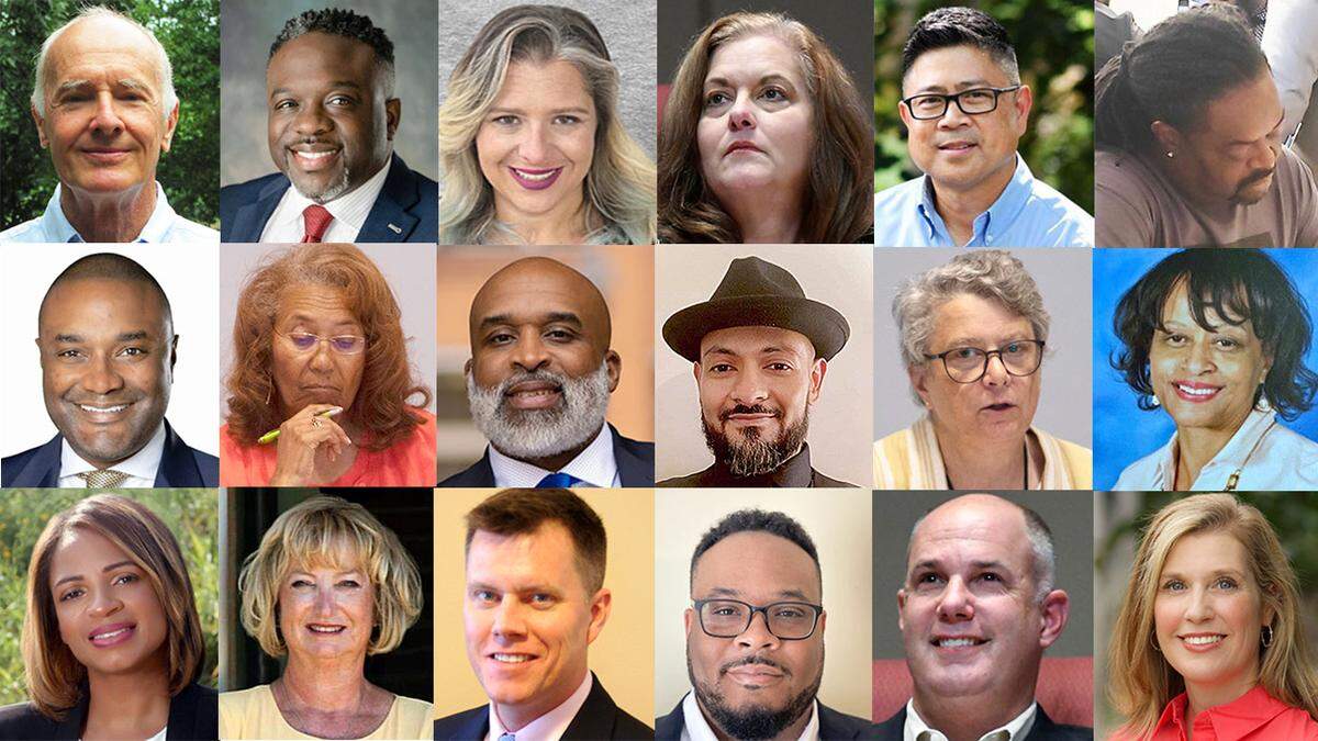 Charlotte-Mecklenburg Schools Board of Education candidates. Top Row: left to right: Bill Fountain, Hamani Fisher, Melissa Easley, Rhonda Cheek, Ro Lawson, Juanrique Hall. Middle Row: left to right: Monty Witherspoon, Thelma Byers-Bailey, Gregory “Dee” Rankin , Stephen Rushing, Carol Sayer, Clara Kennedy Witherspoon. Third Row: left to right: Stephanie Sneed, Lisa Cline, Trent Merchant, Michael Watson, Sean Strain & Summer Nunn