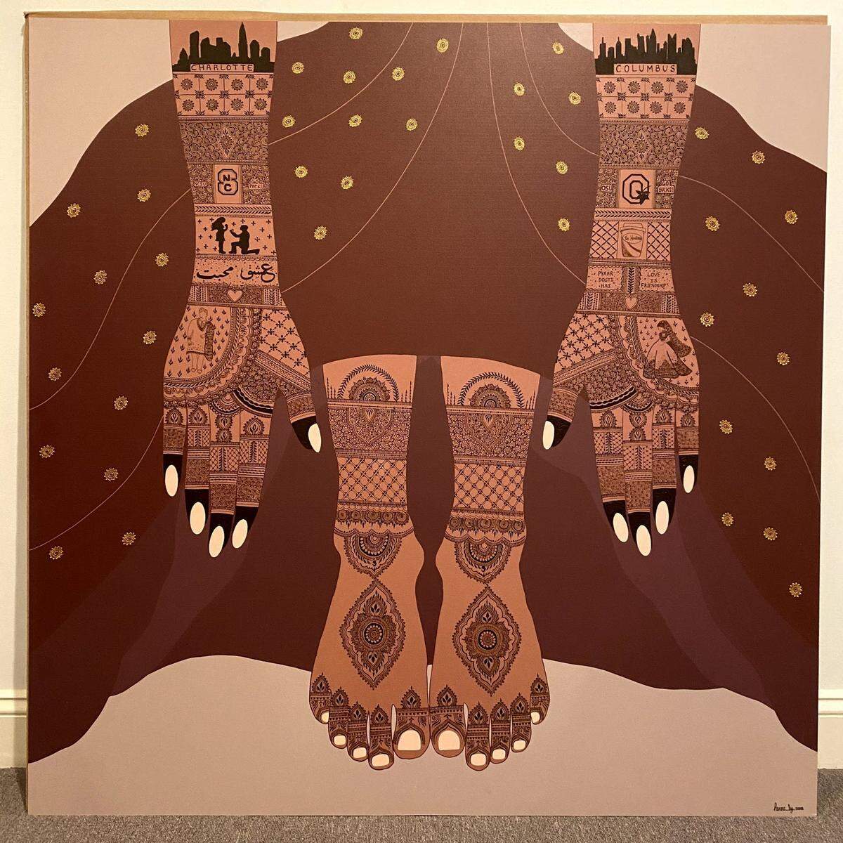 Charlotte henna artist Sana Nisar’s “postcard,” pictured above, was featured in the “Love, Charlotte” exhibition uptown earlier this year. The 4-foot “postcard” highlighted Nisar’s intricate henna artistry.