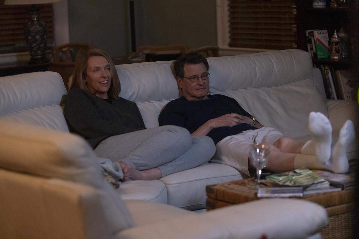 Toni Collette as Kathleen Peterson and Colin Firth as Michael Peterson in HBO Max’s “The Staircase.”