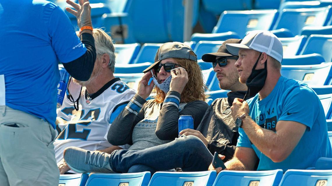 Carolina Panthers fans are reminded of the face mask policy prior to the team playing the Arizona Cardinals at Bank of America Stadium in Charlotte, NC on Sunday, October 4, 2020.