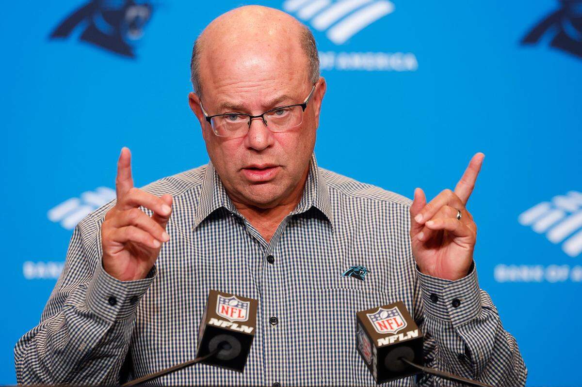 Carolina Panthers owner David Tepper takes questions during a press conference at Bank of America Stadium in Charlotte on Oct. 10, 2022.