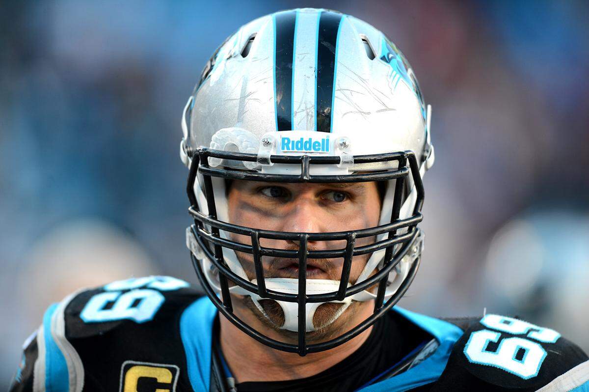 Carolina Panthers tackle Jordan Gross (69) walks down the team’s sideline in the closing moments of action vs the San Francisco 49ers in NFL Divisional action at Bank of America Stadium on Sunday, January 12, 2014 in Charlotte, NC. The Panthers lost to the 49ers 23-10.