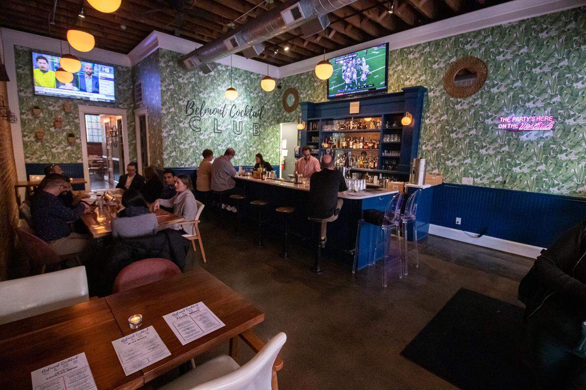 Belmont Cocktail Club’s relaxed interior.
