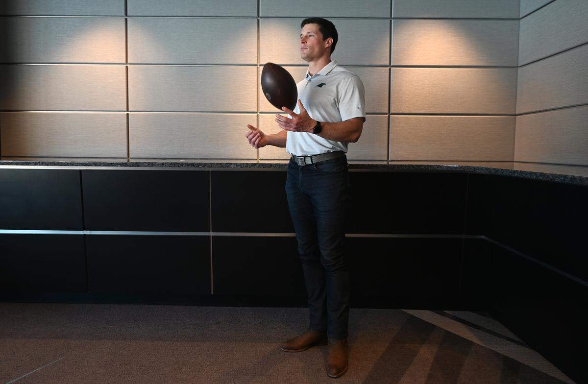 Although it’s not easy to see in this photo, former Carolina Panthers linebacker Luke Kuechly is wearing cowboy boots. Kuechly said that during retirement he wears boots and blue jeans “about six days out of every seven.”