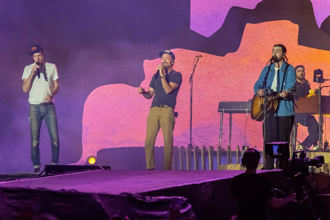 Noah Kahan’s closing set including a surprise visit by Seth and Scott Avett at Lovin’ Life Music Fest in Charlotte, NC, on May 5, 2024.