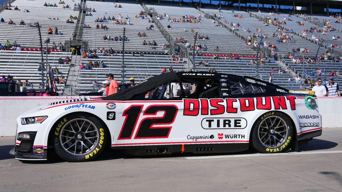 Oct 29, 2023; Martinsville, Virginia, USA; NASCAR Cup Series driver Ryan Blaney (12) car prior to the NASCAR Xfinity 500 at Martinsville Speedway. Mandatory Credit: David Yeazell-USA TODAY Sports