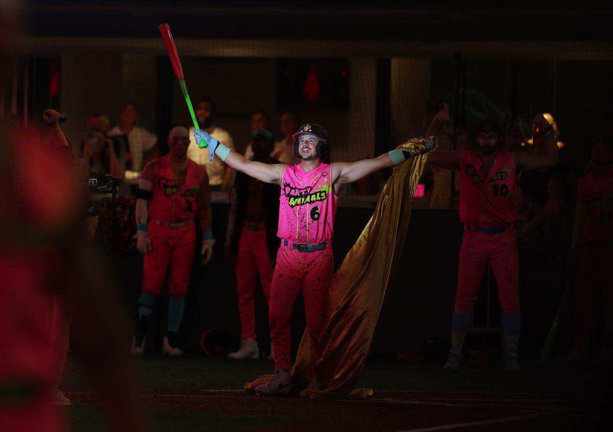 Chalotte native Reece Hampton is introduced before batting Friday, June 6, 2025 at Bank of America Stadium in Charlotte during Banana Ball against the Savannah Bananas.