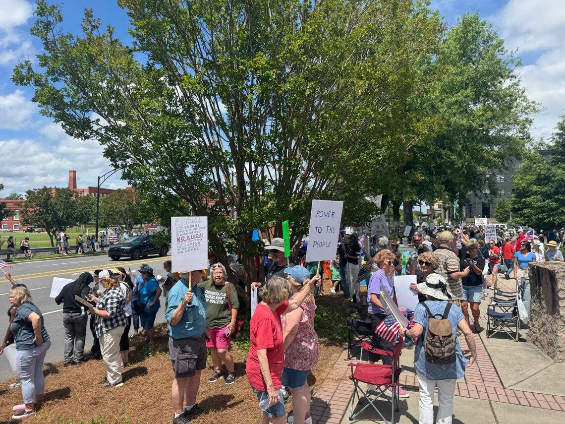 Protesters in Rock Hill at the “No Kings” anti-Trump rally