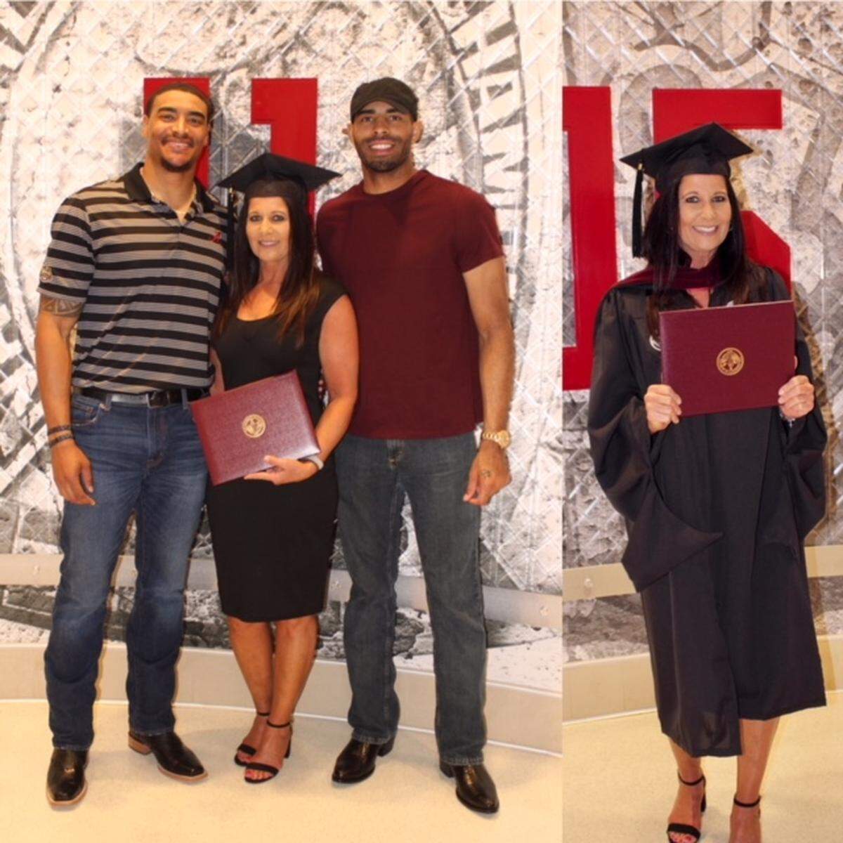 Lisa Miller, mother of Carolina Panthers fourth-round pick Christian Miller (left), recently earned her Master’s degree from the University of Alabama.