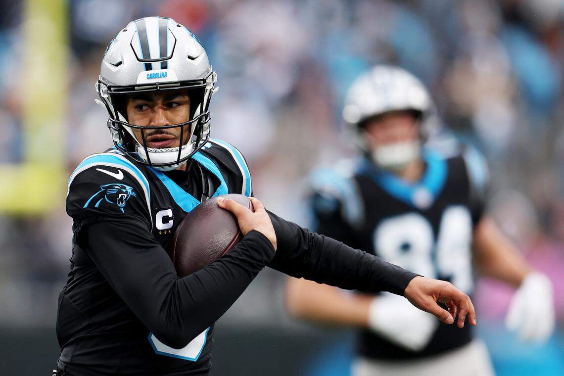 Carolina Panthers quarterback Bryce Young during Sunday’s game against the Los Angeles Rams at Bank of America Stadium.