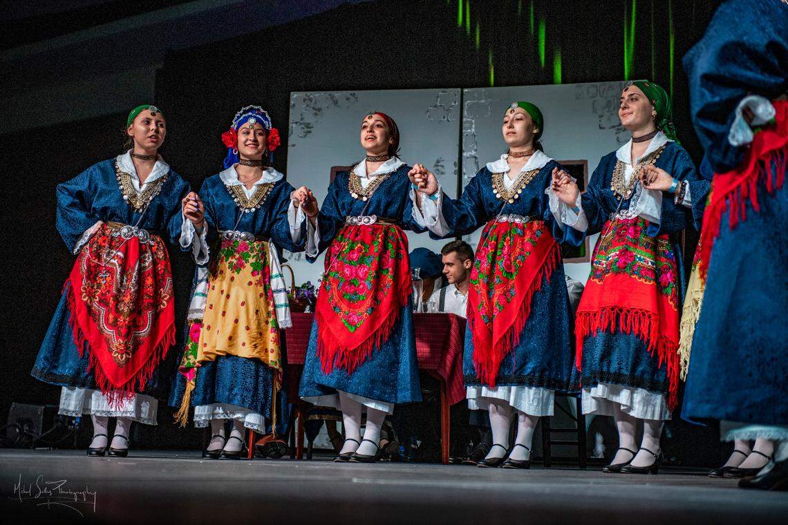Members of the group “Fourtouna” from Holy Trinity Greek Orthodox Cathedral perform a traditional dance from the village of Lefkopigi in Macedonia at the 2020 Hellenic Dance Festival in Orlando.