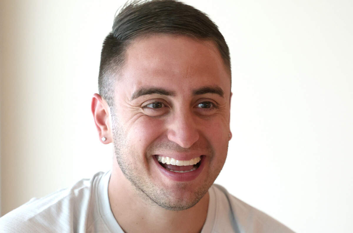Carolina Panthers kicker Eddy Pineiro laughs as he responds to a question during an interview on Thursday, September 26, 2024.