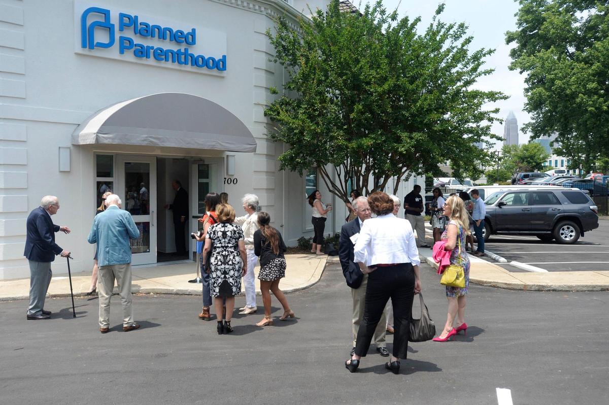 Preparations are made in front of the new Planned Parenthood facility in Charlotte prior to a ribbon=cutting ceremony on Tuesday, June 4, 2019.