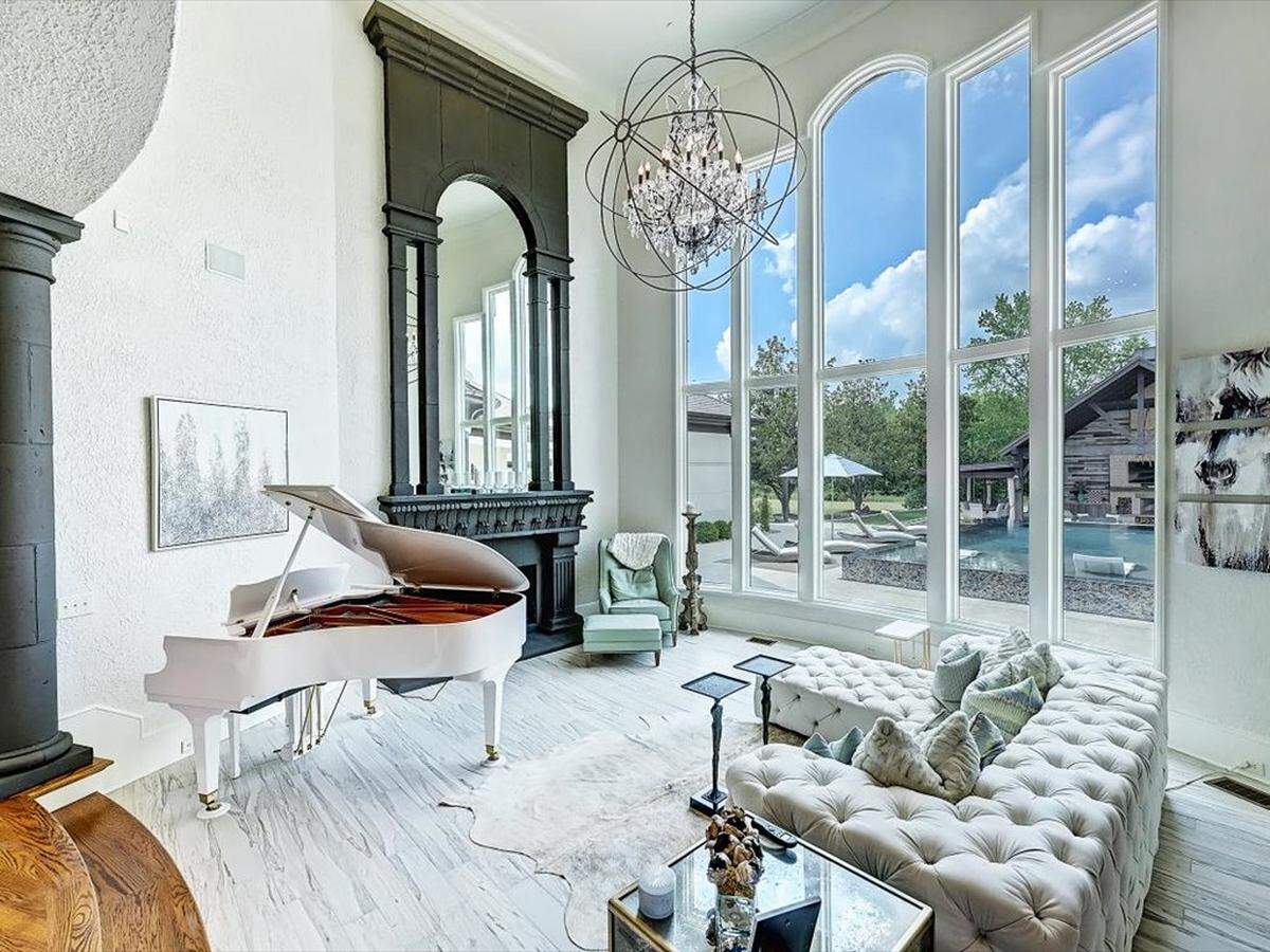 The interior living room of the mansion is pictured.
