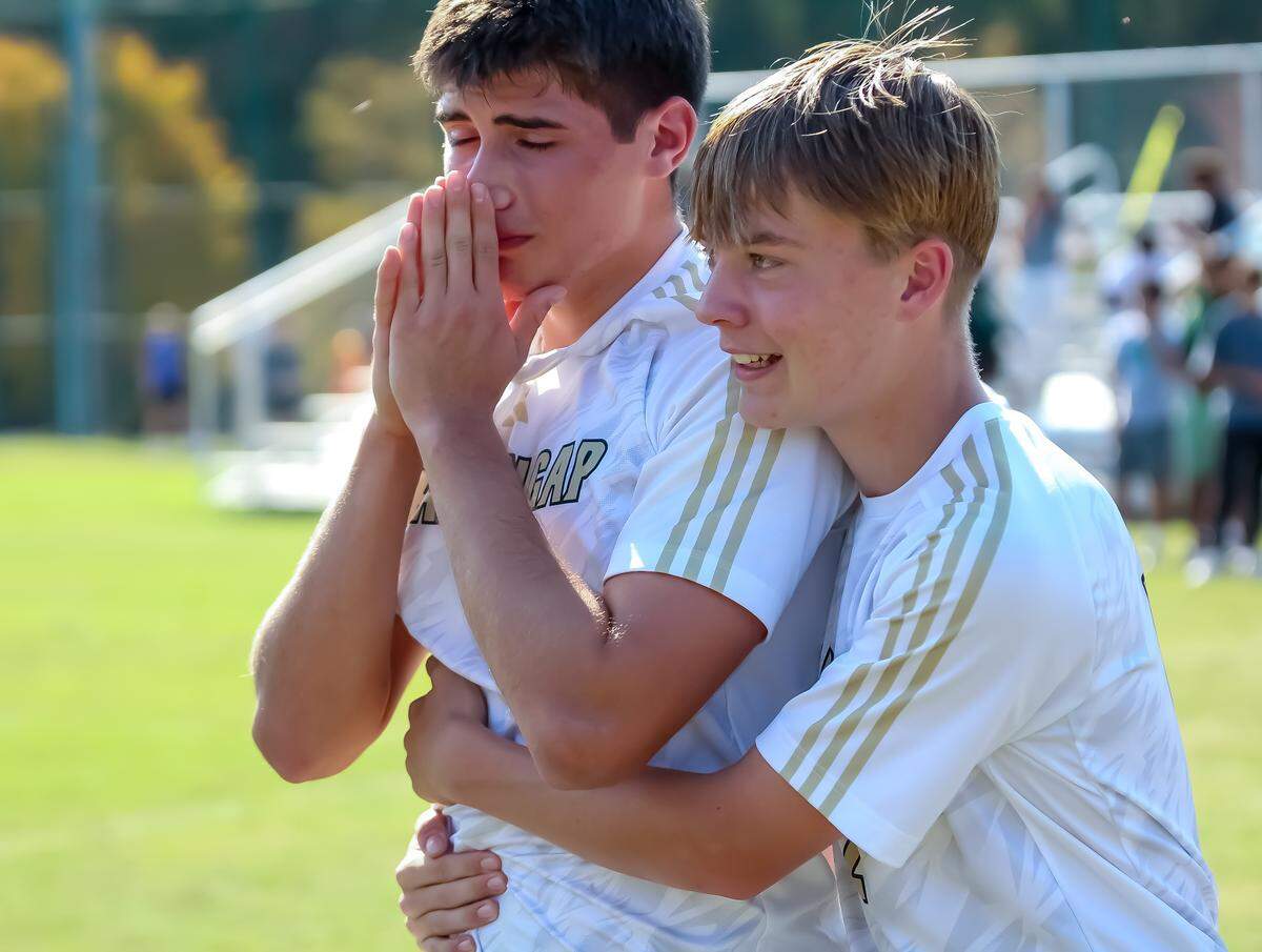 Rabun Gap players get emotional after winning their fourth straight NCHSAA 4A soccer state championship title against Covenant Day October 26th, 2024 in Matthews NC.