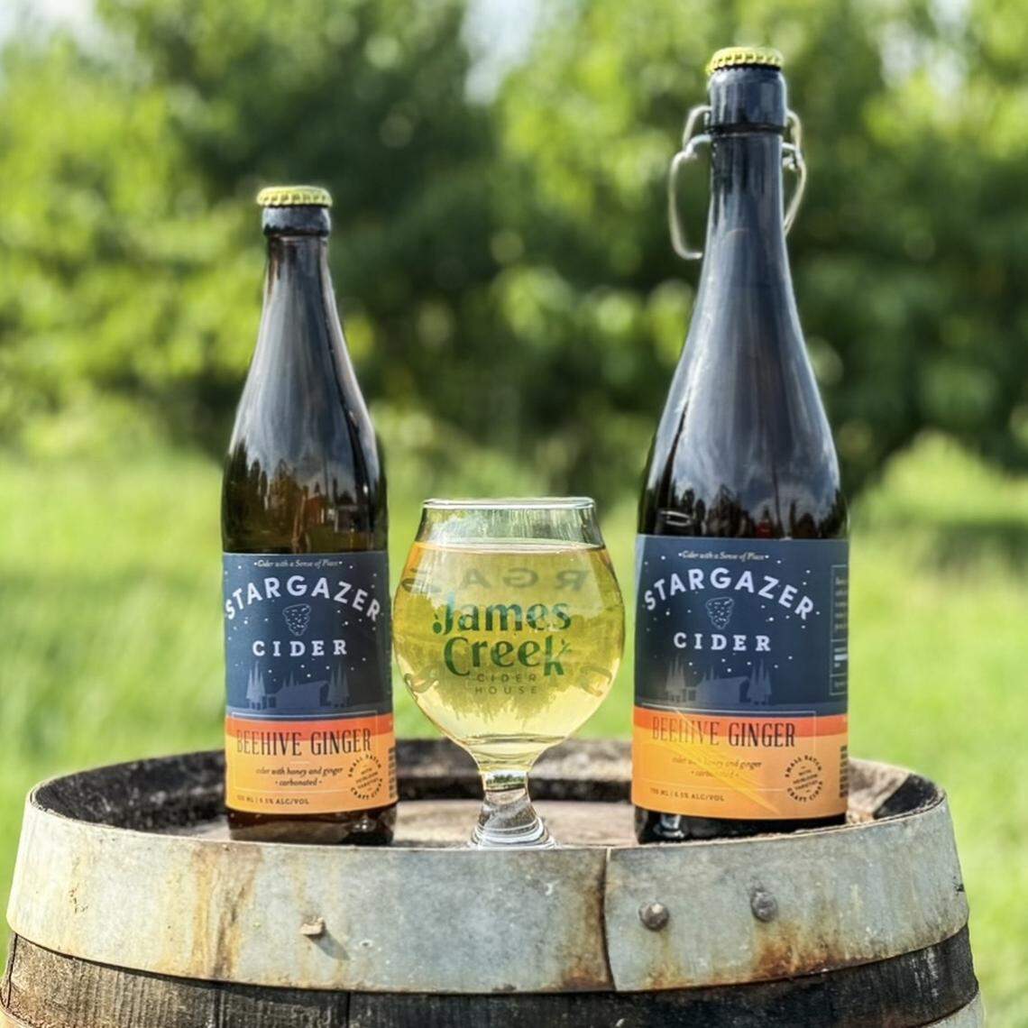 James Creek Cider House’s Stargazer Ciders are seasonal fruit ciders made with peaches, blueberries, pears, and muscadines.