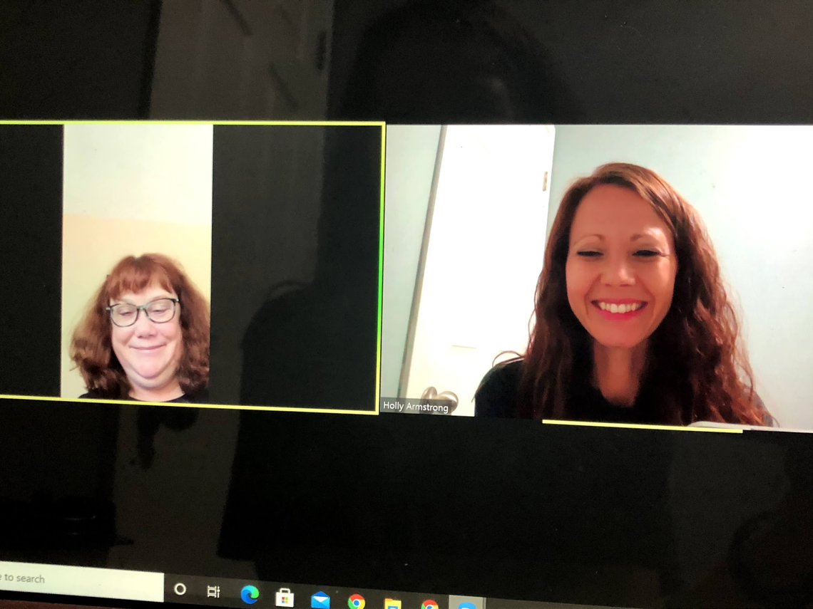 Kelley Rivera, left, and Holly Armstrong on their first Zoom call.