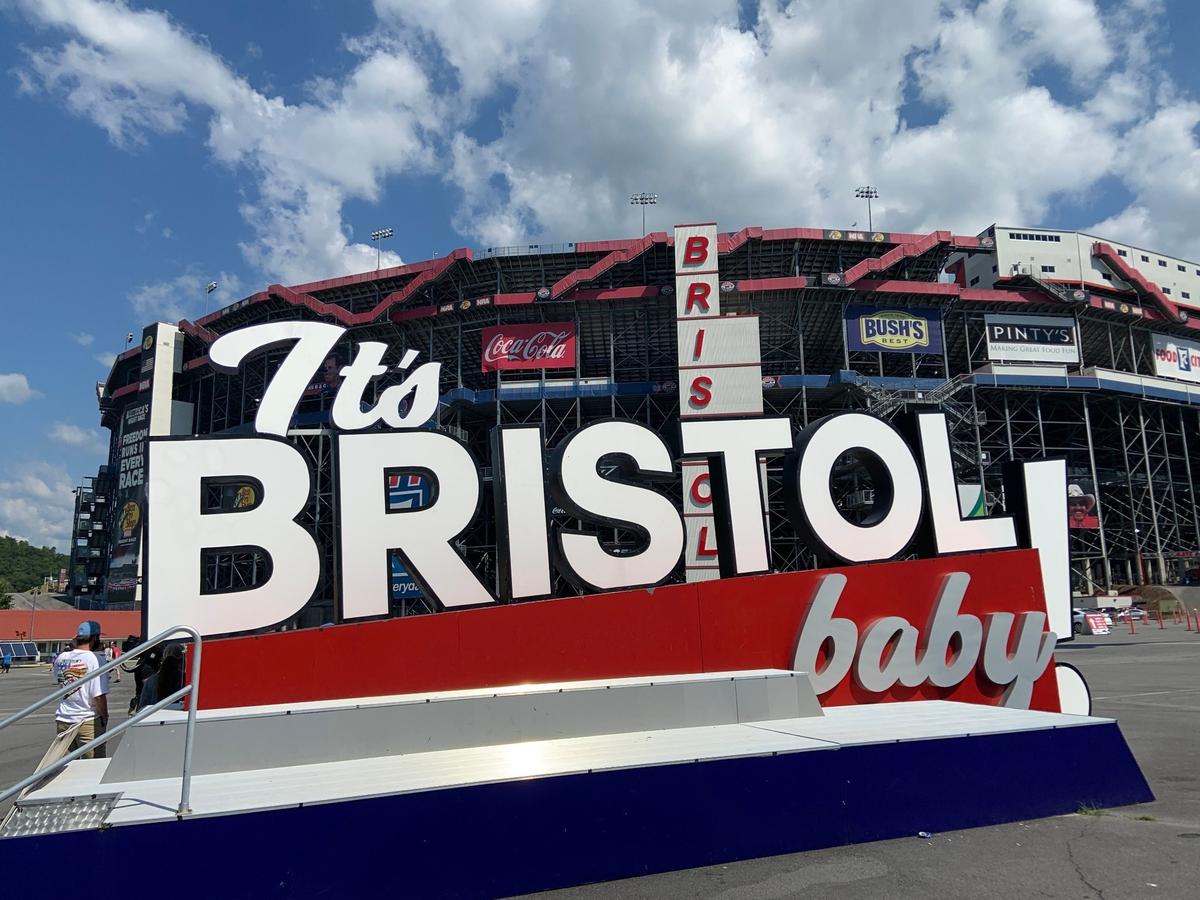 A sign advertising Bristol Motor Speedway before NASCAR’s all-star race on July 15, 2020