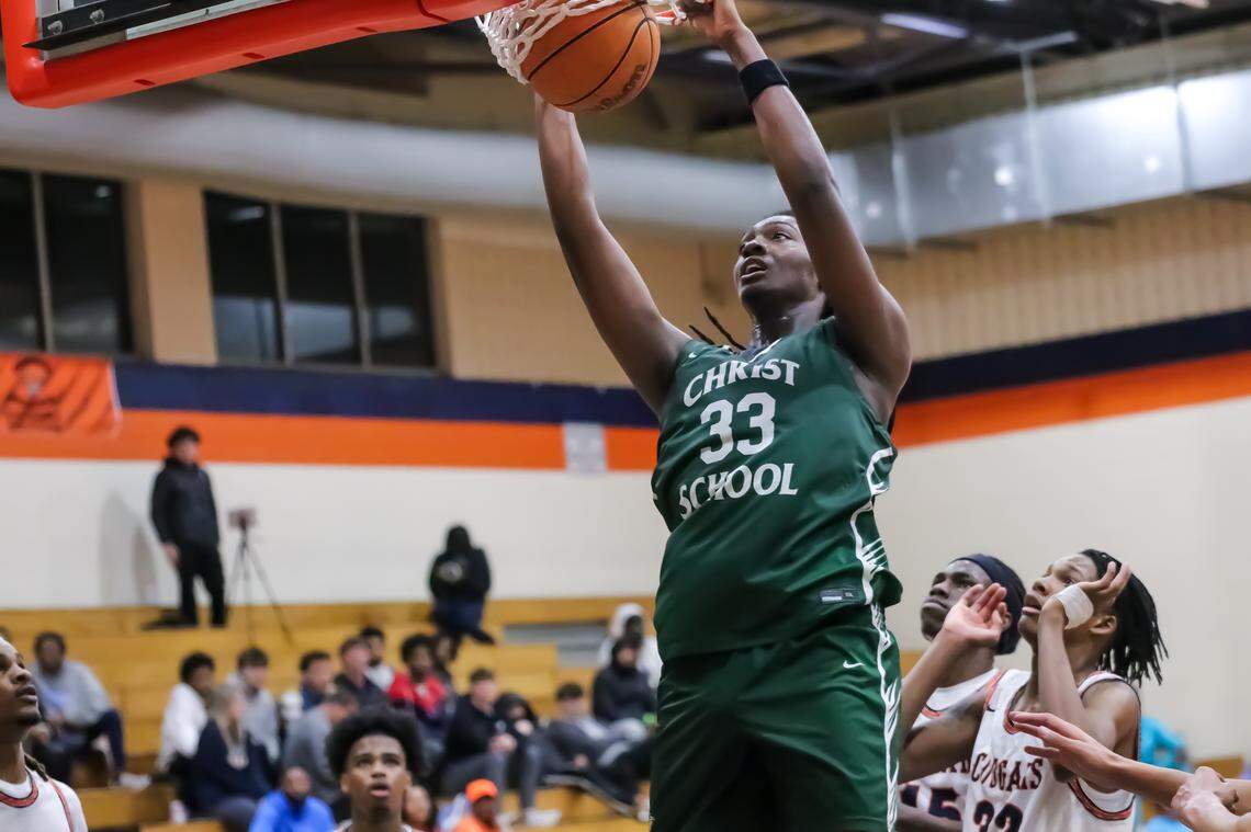 Christ School’s Zymicah Wilkins dunks during Saturday’s MLK tournament at Chambers high school on Jan. 18th, 2025 in Charlotte, NC