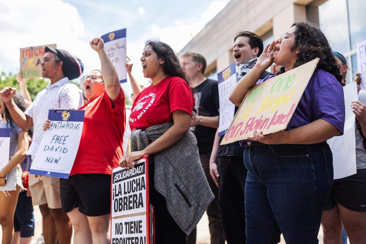 Rally demands the release of civil rights and the president of SEIU California David Huerta who was arrested at an ICE raid in Los Angeles Friday.