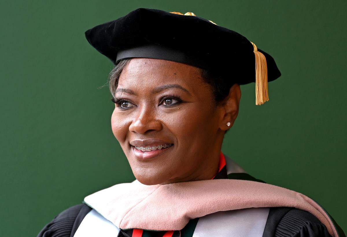 LaShana Wiggs, a commencement speaker and a doctorate graduate at UNC Charlotte. pictured on Friday, May 13, 2022. In 2019, LaShana suddenly lost her vision in her right eye and ended up with three-day stay in the ER. Wiggs was diagnosed with multiple sclerosis. 