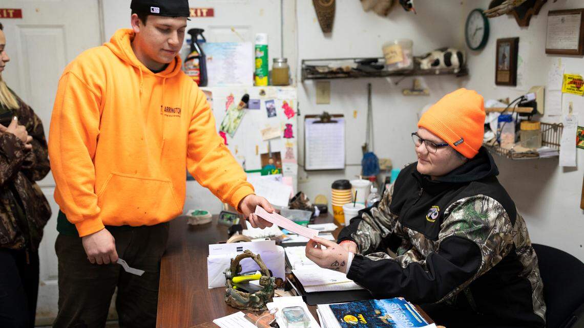 A hunter signs a donation form for a deer he dropped off at Pearce’s Custom Processing on Nov. 9, 2019. The plant contributes donated venison to the NC Hunters for the Hungry program, which serves as a link between hunters and nonprofit food pantries to provide meals for people in need.