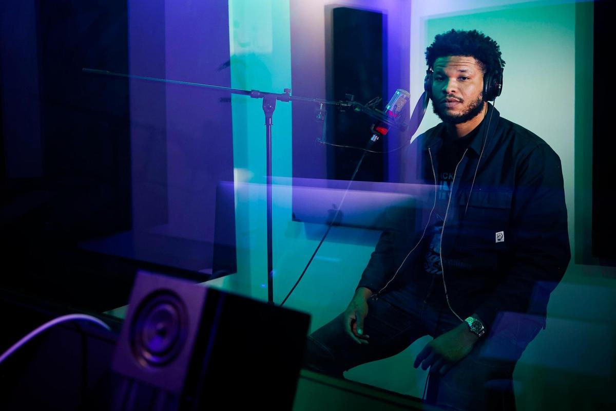 Former UNC standout and West Charlotte graduate Kennedy Meeks sits in the studio at Charlotte’s Insynction, where he recorded much of his new album.